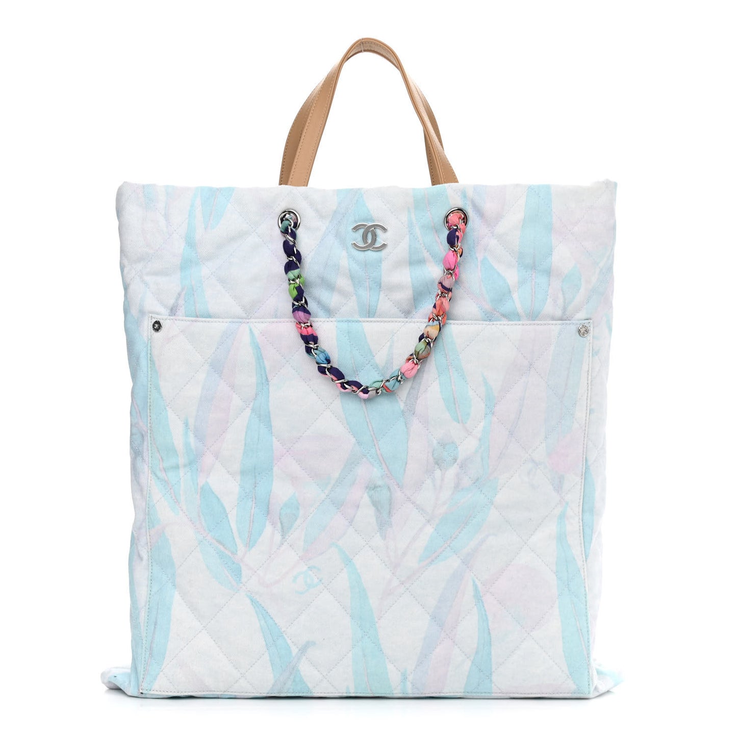 Canvas Quilted Jungle Jeans Tote White Multicolor