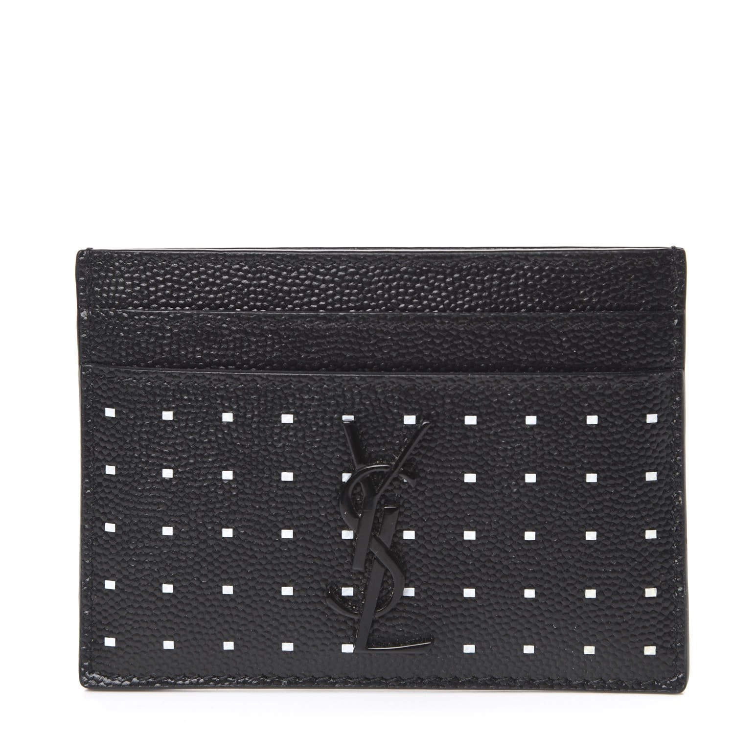 Saint Laurent Grain De Poudre Geo Print Monogram Credit Card Case Black White 1 of 6