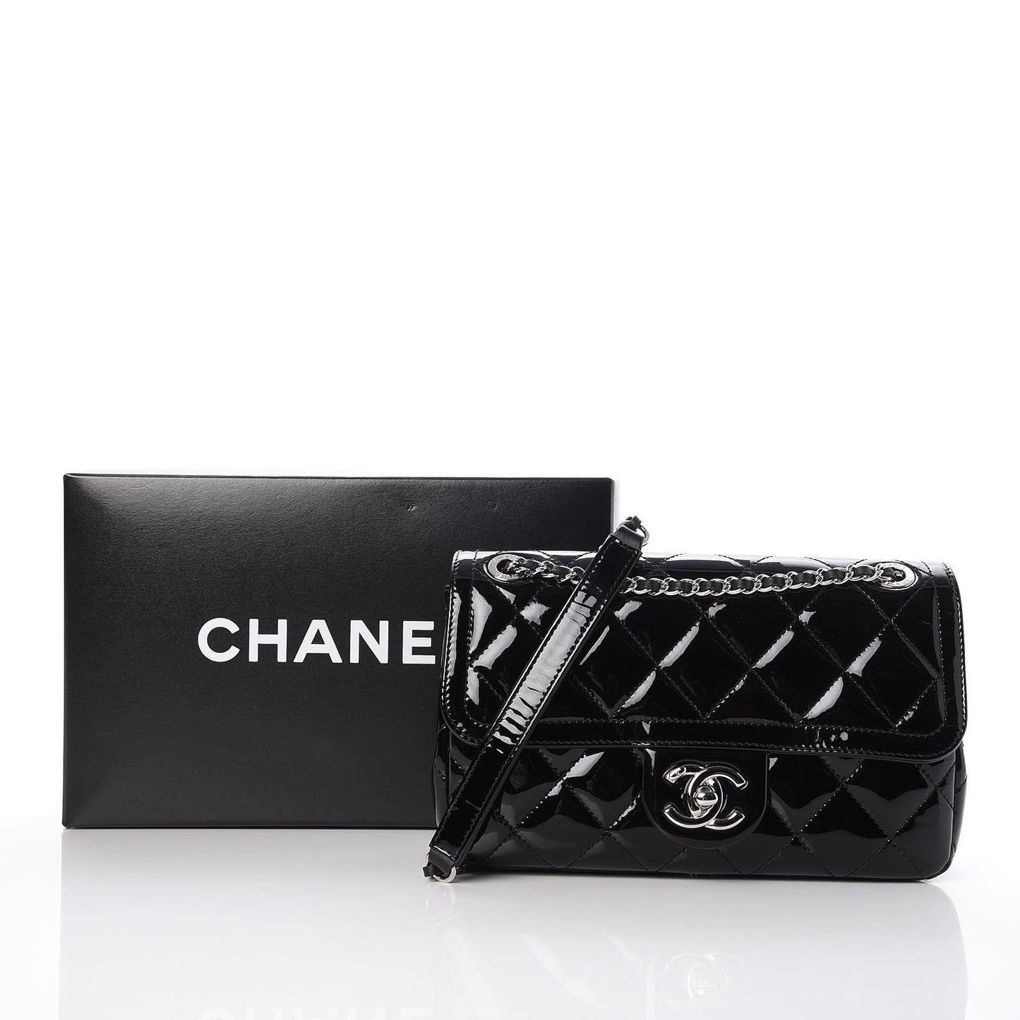 Patent Quilted Small Coco Shine Flap Black