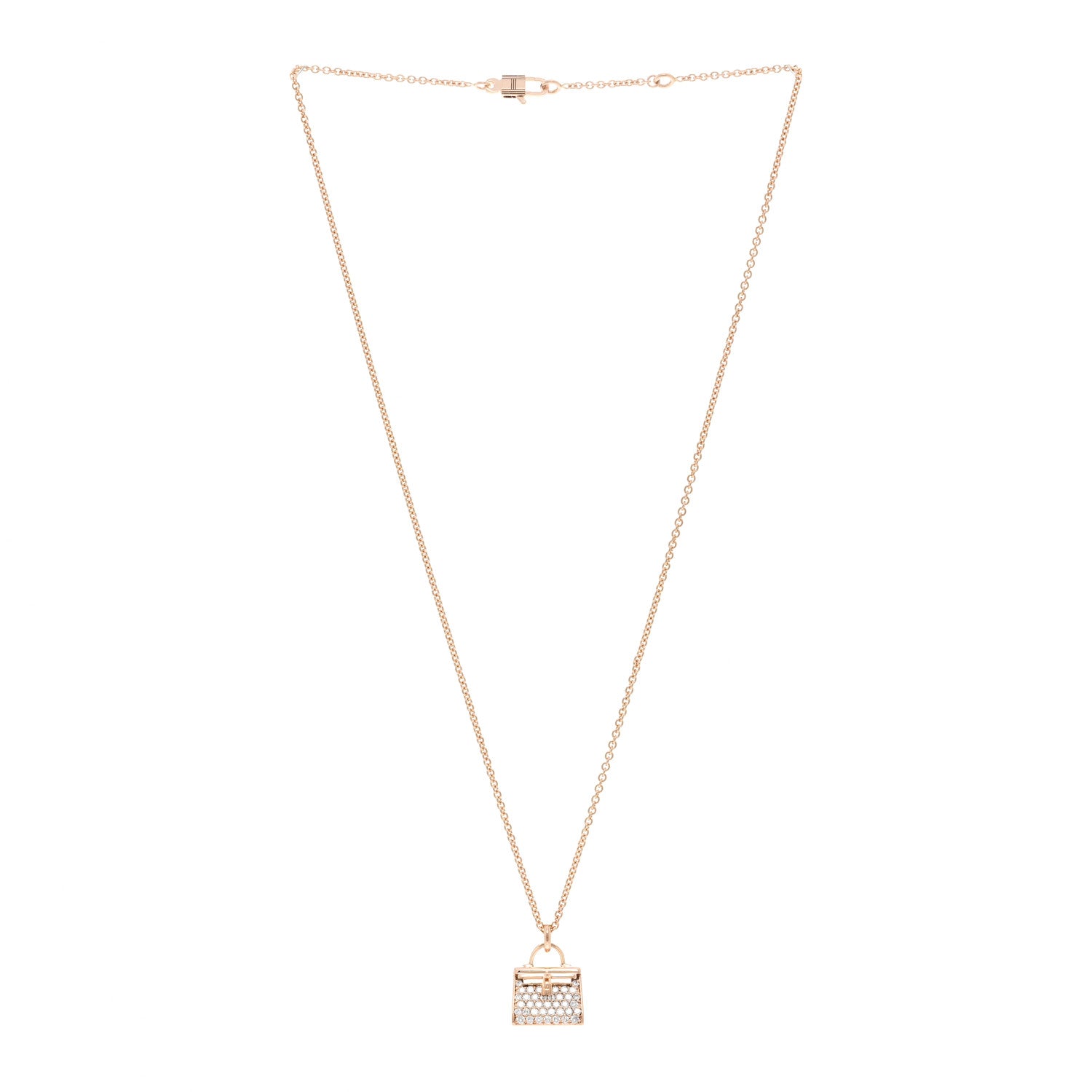 Hermes 18K Rose Gold Diamond Kelly Amulettes Pendant Necklace 3 of 6