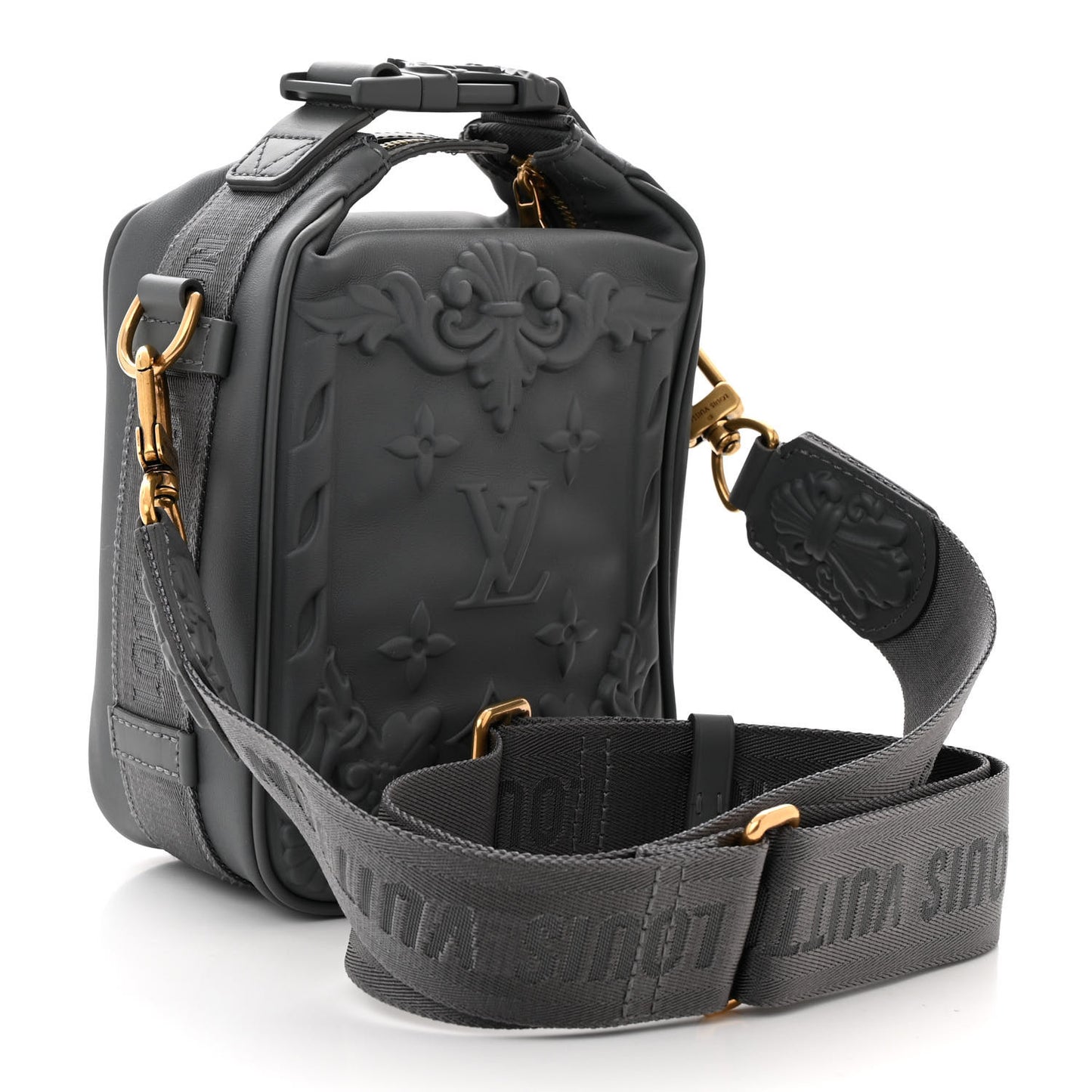 Calfskin Monogram Embossed Cruiser Messenger Dark Shadow Gray