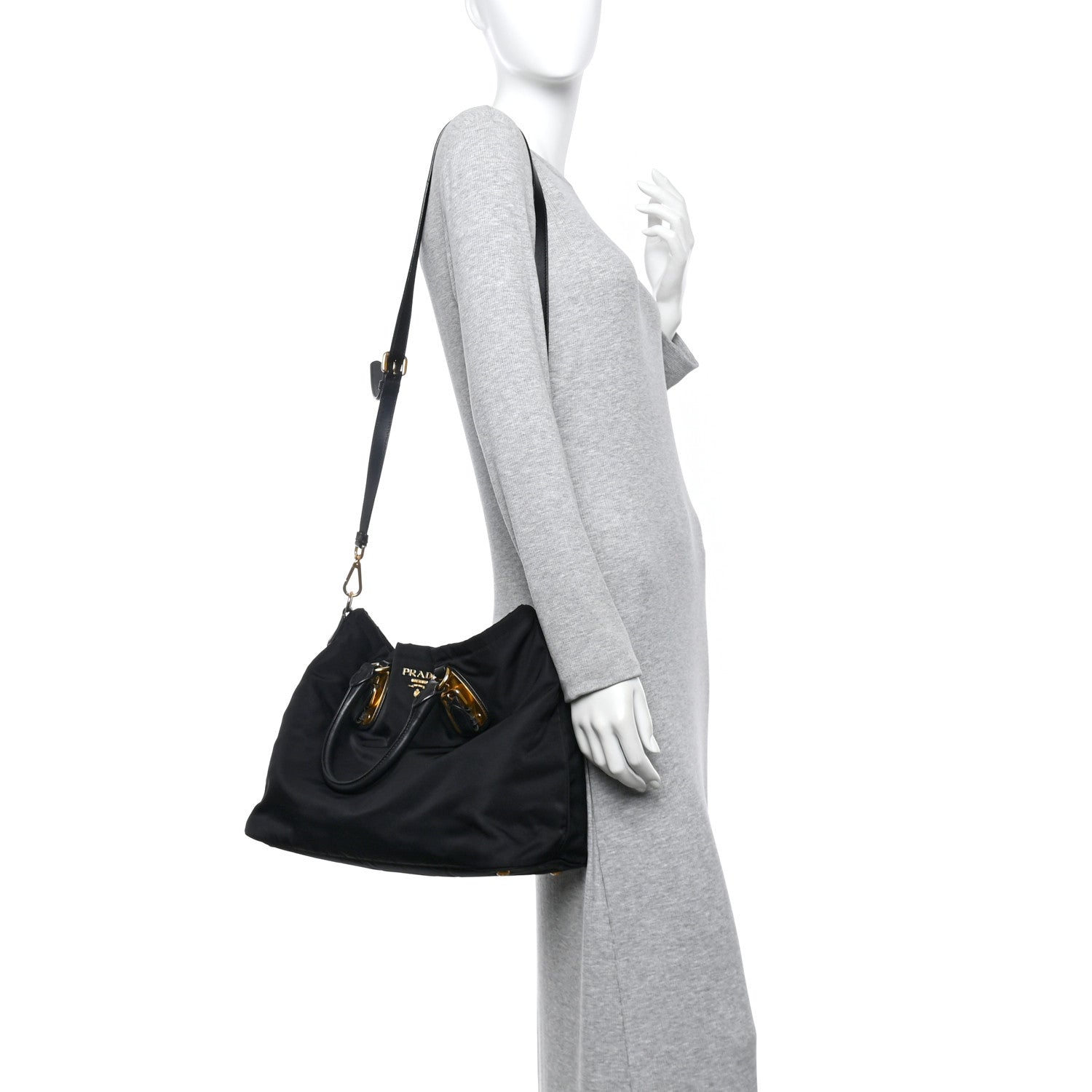 Prada Tessuto Nylon Soft Calfskin Tote Black 2 of 10
