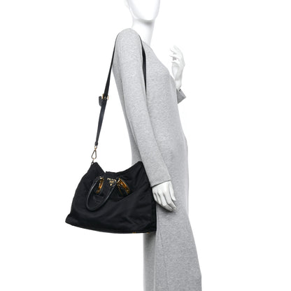 Prada Tessuto Nylon Soft Calfskin Tote Black 2 of 10