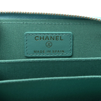 Chanel Caviar Flat Chevron Quilted Zip Around Coin Purse Green 5 of 8