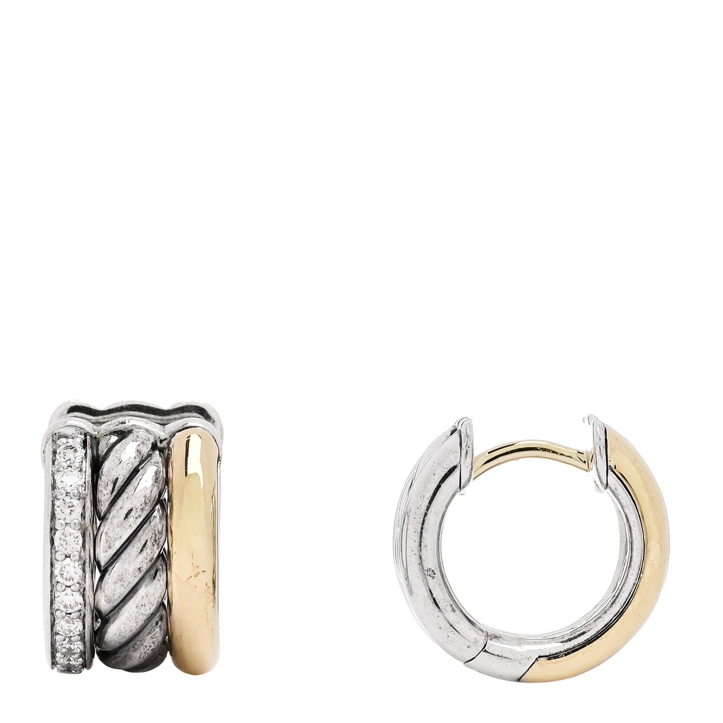 Sterling Silver 18K Yellow Gold Diamond Mercer Huggie Hoop Earrings