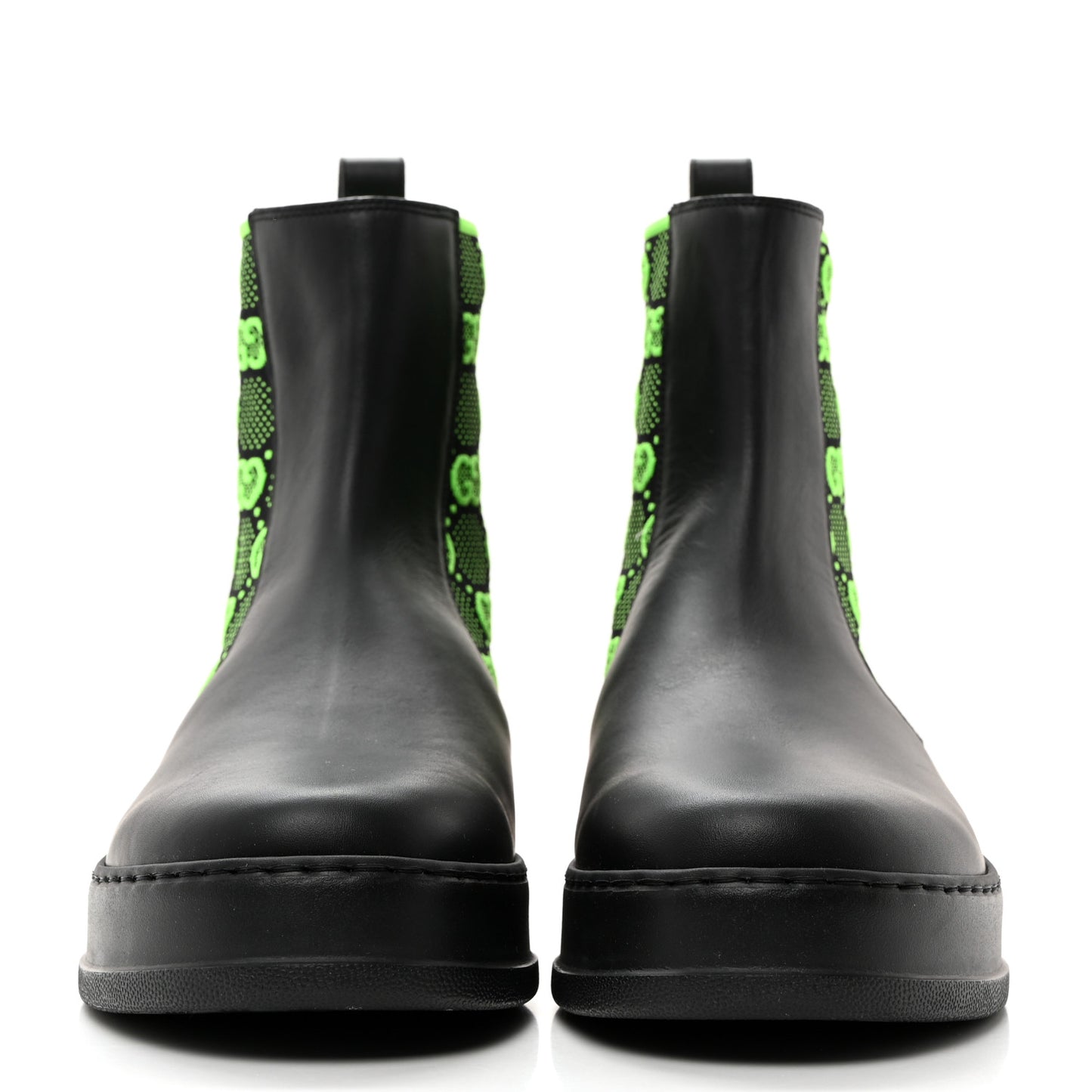 Dali Soft Calfskin Technical Jersey Knit GG Monogram Mens Ankle Boots 11 Black Neon Green