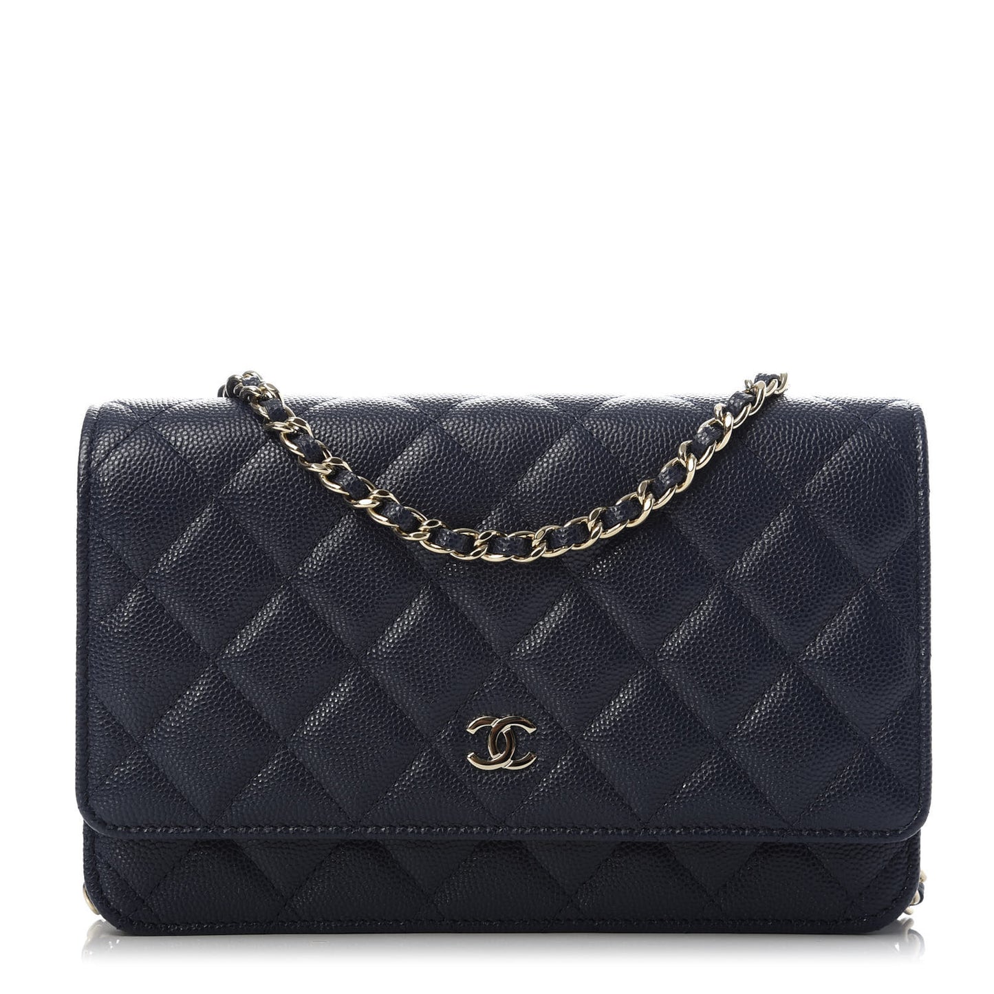 Caviar Quilted Wallet On Chain WOC Navy Blue