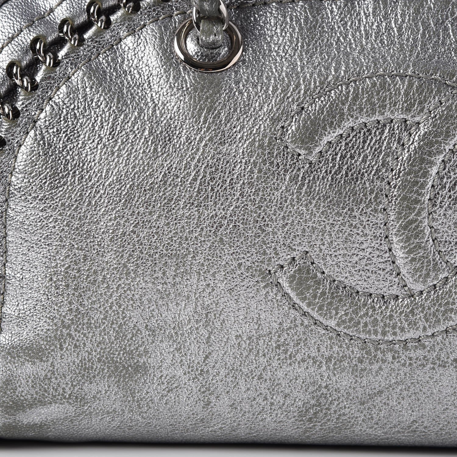 Chanel Metallic Goatskin Medium Luxe Ligne Bowler Tote Silver 16 of 23