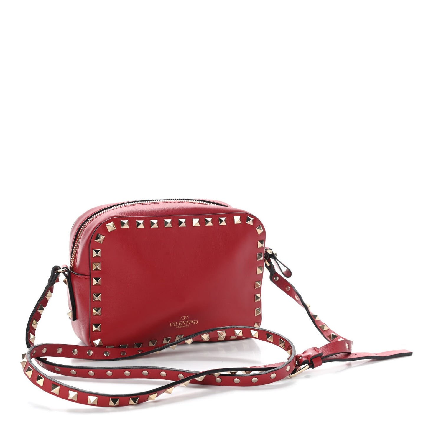 Calfskin Rockstud Camera Crossbody Bag Rosso Valentino