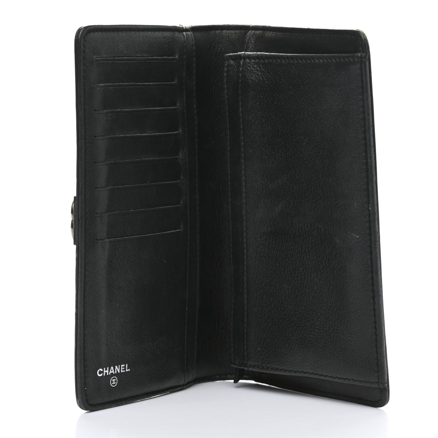 Metallic Galuchat Stingray Lambskin Yen Wallet Silver Black