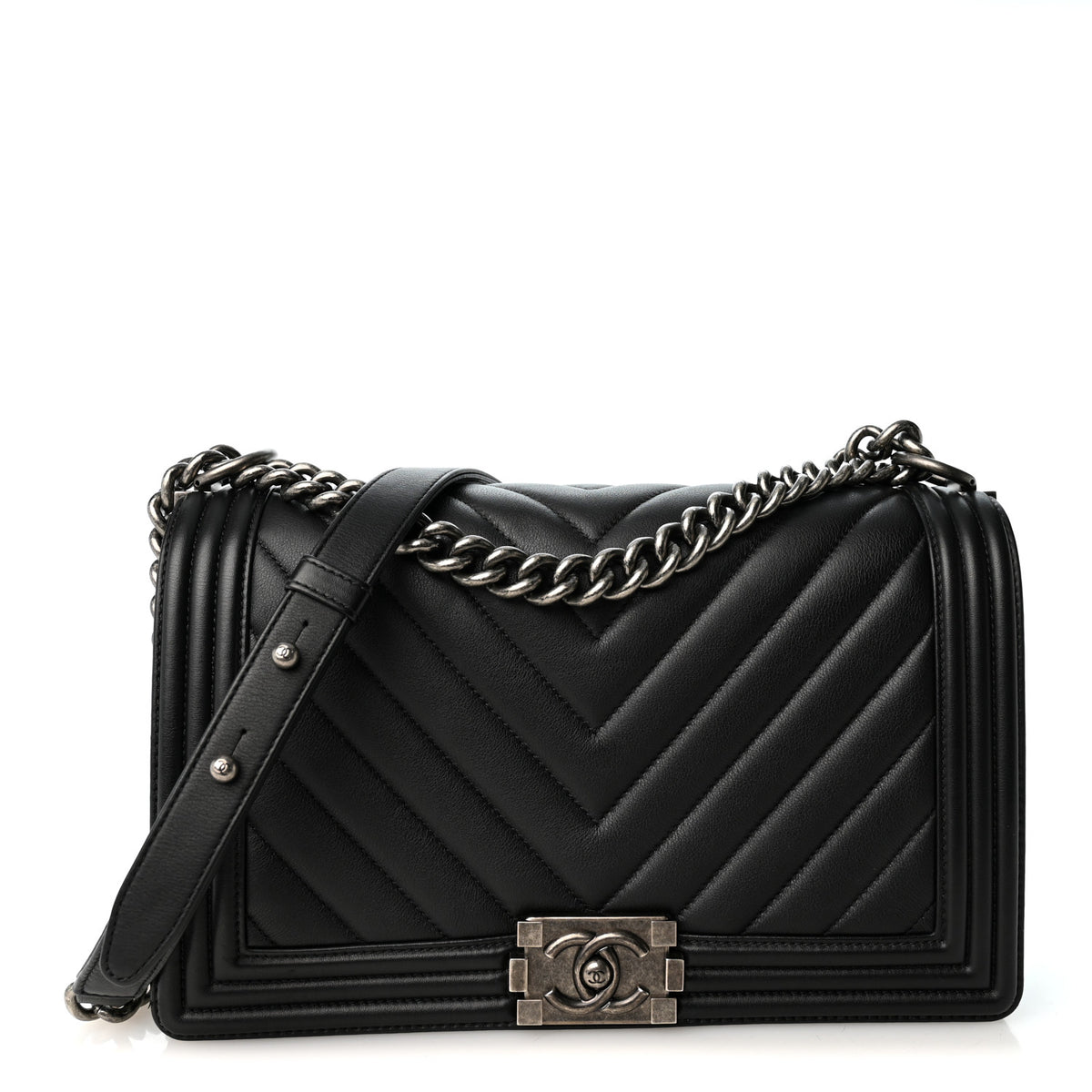 Calfskin Chevron Quilted New Medium Boy Flap Black