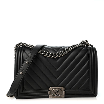 Chanel Calfskin Chevron Quilted New Medium Boy Flap Black 1 of 10