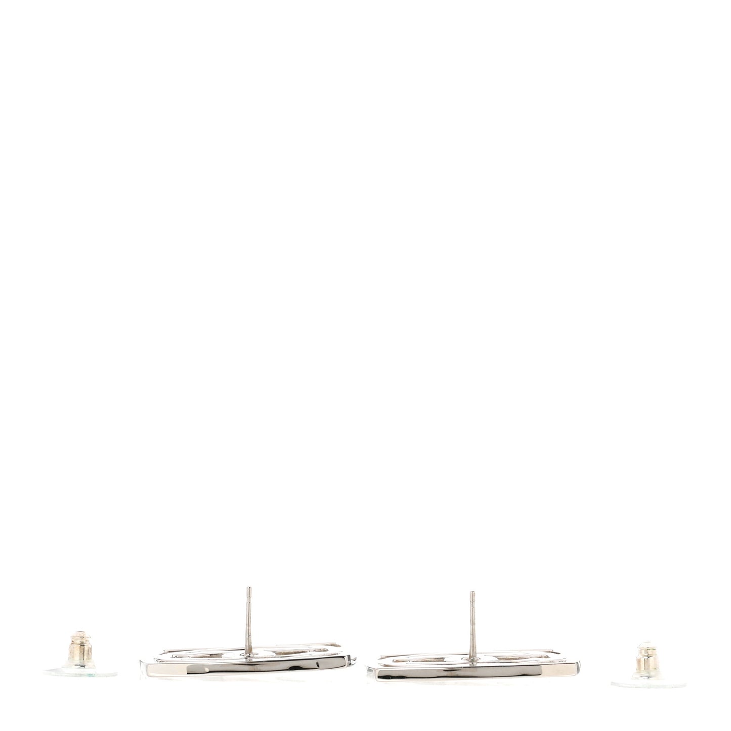 Metal Square CC Earrings Silver