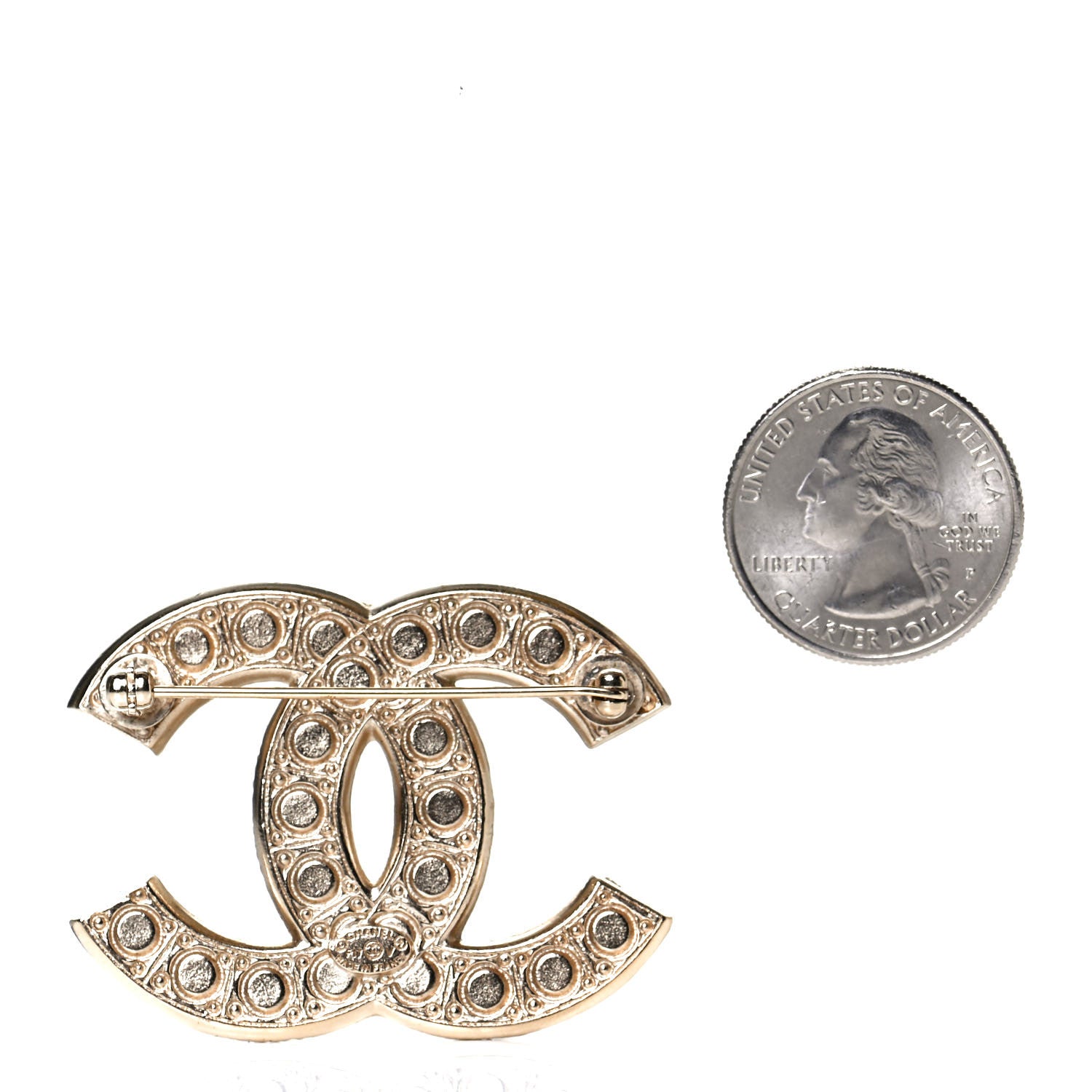 Chanel Pearl Crystal CC Brooch Gold 2 of 3