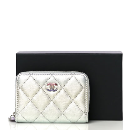 Chanel Gradient Metallic Calfskin Quilted Zip Around Coin Purse Wallet Silver Blue Yellow Purple 13 of 13