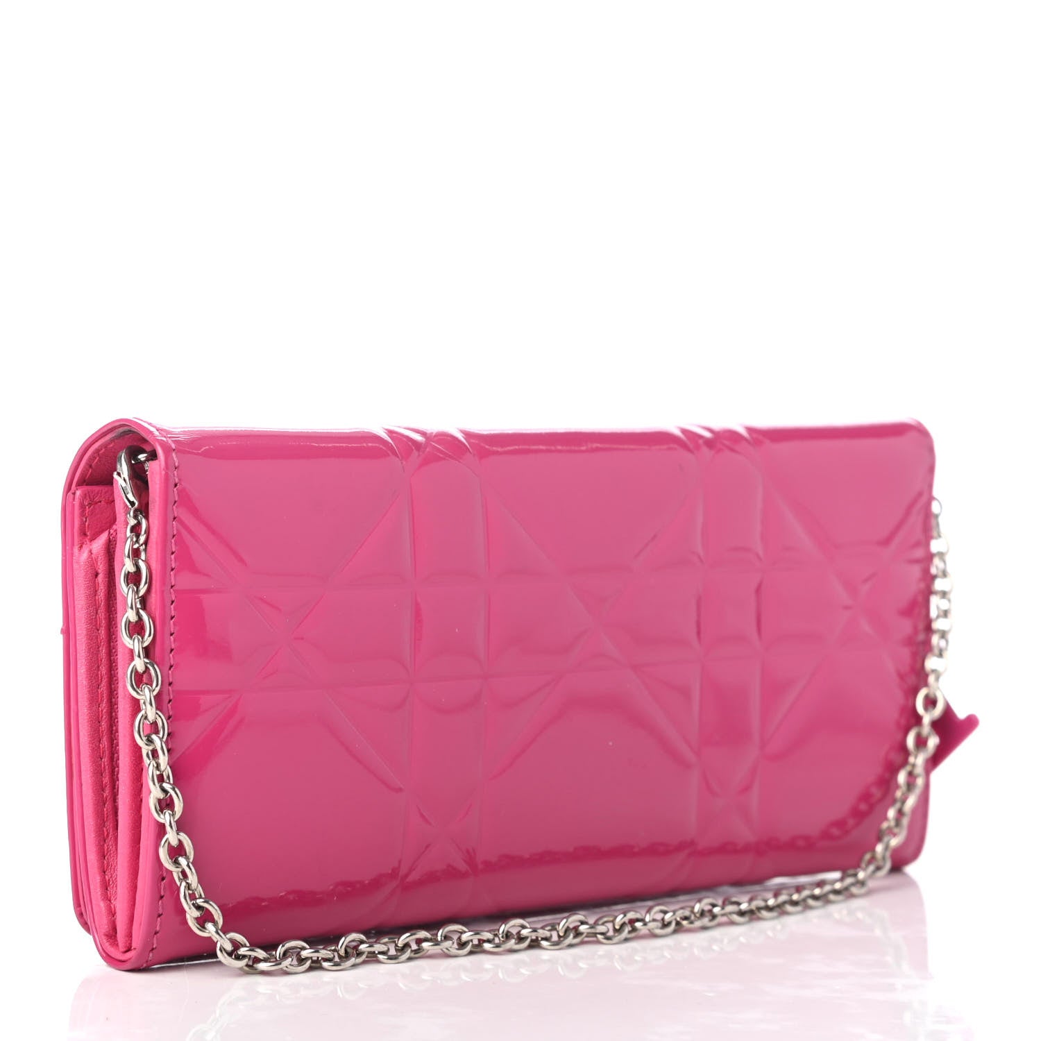 Christian Dior Patent Cannage Lady Dior Rendezvous Wallet On Chain Fuchsia 3 of 8