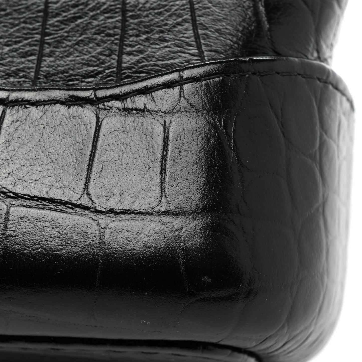 Calfskin Crocodile Embossed Small Gabrielle Cocodile Hobo Black