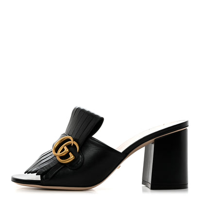 Gucci Malaga Kid GG Marmont Fringe 75mm Slide Sandals 38 Black 1 of 9