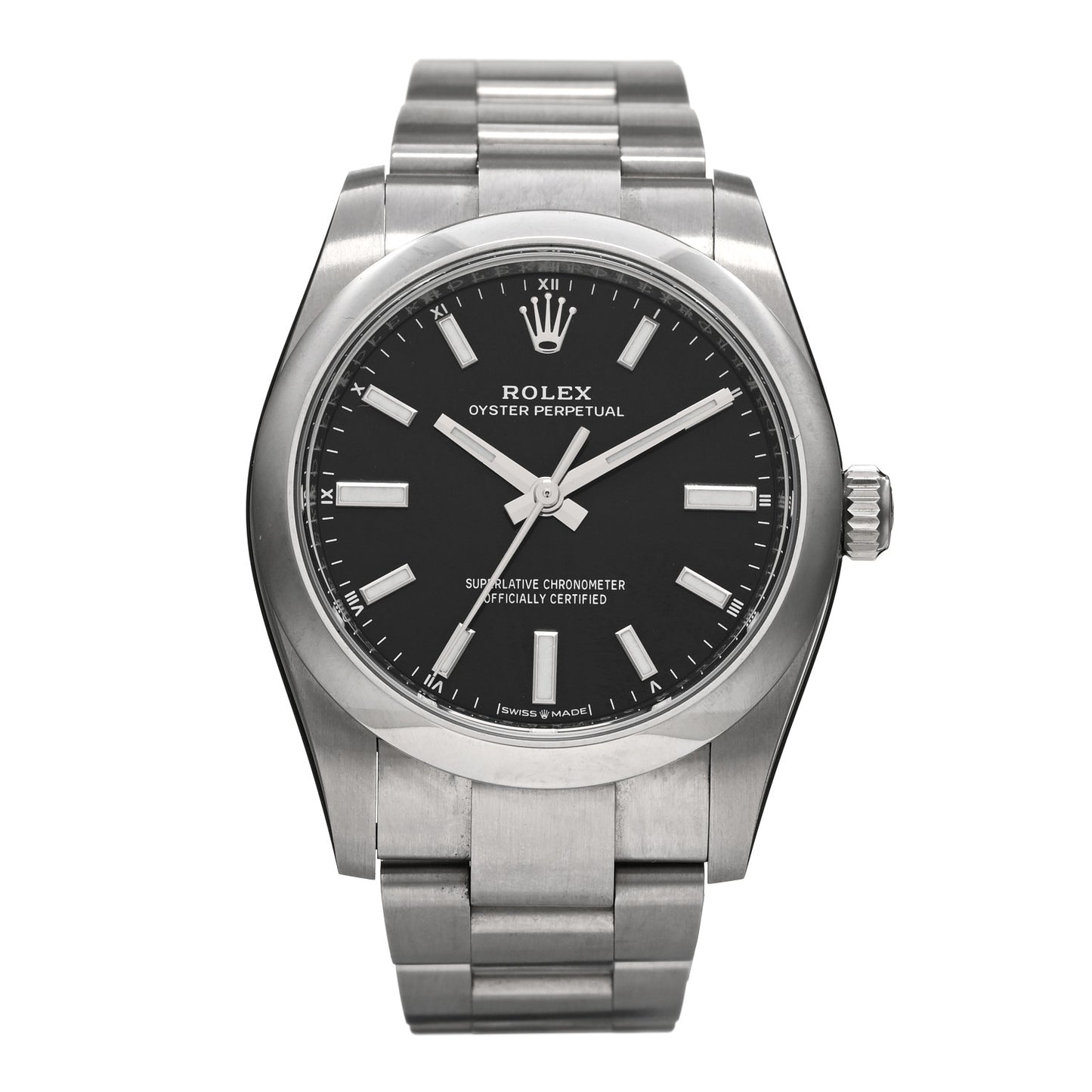 Stainless Steel 34mm Oyster Perpetual Watch Bright Black 124200