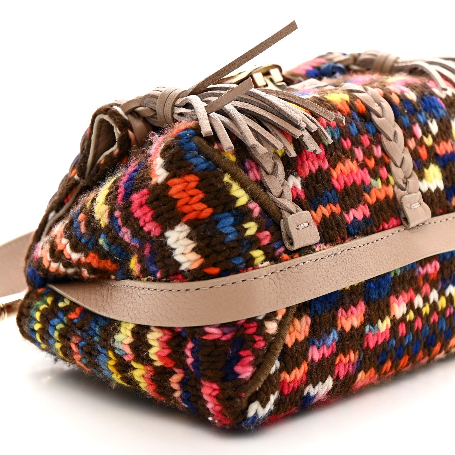Chloe Cashmere Knit Calfskin Mini Penelope Soft Shoulder Bag Woodrose Multicolor 9 of 10