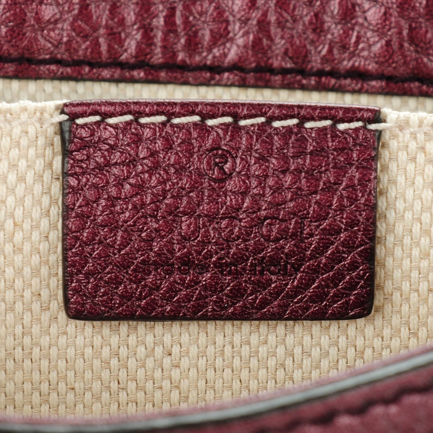 Metallic Pebbled Calfskin Small Soho Flap Crossbody Burgundy