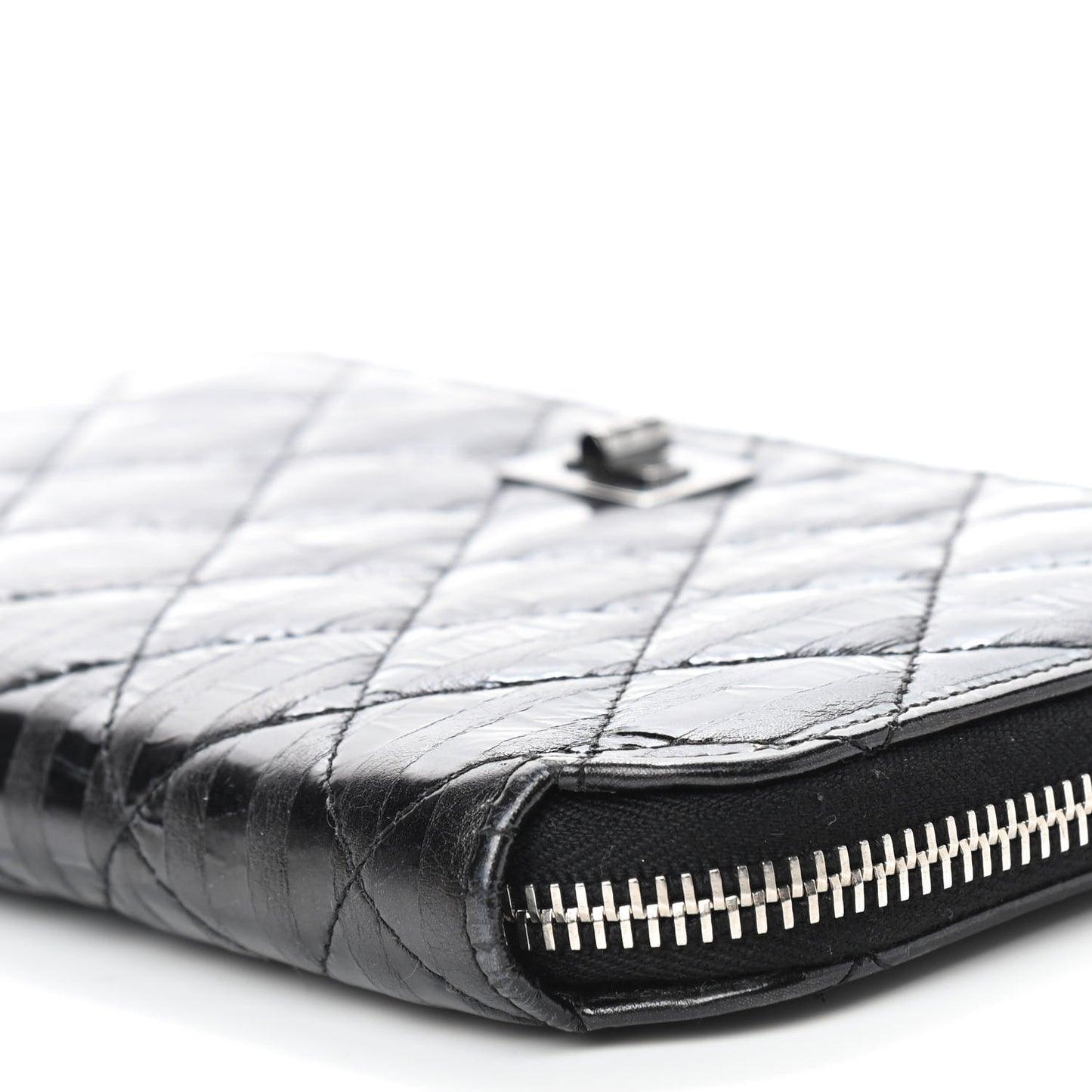 Aged Calfskin Striped Reissue Zip Around Wallet Black