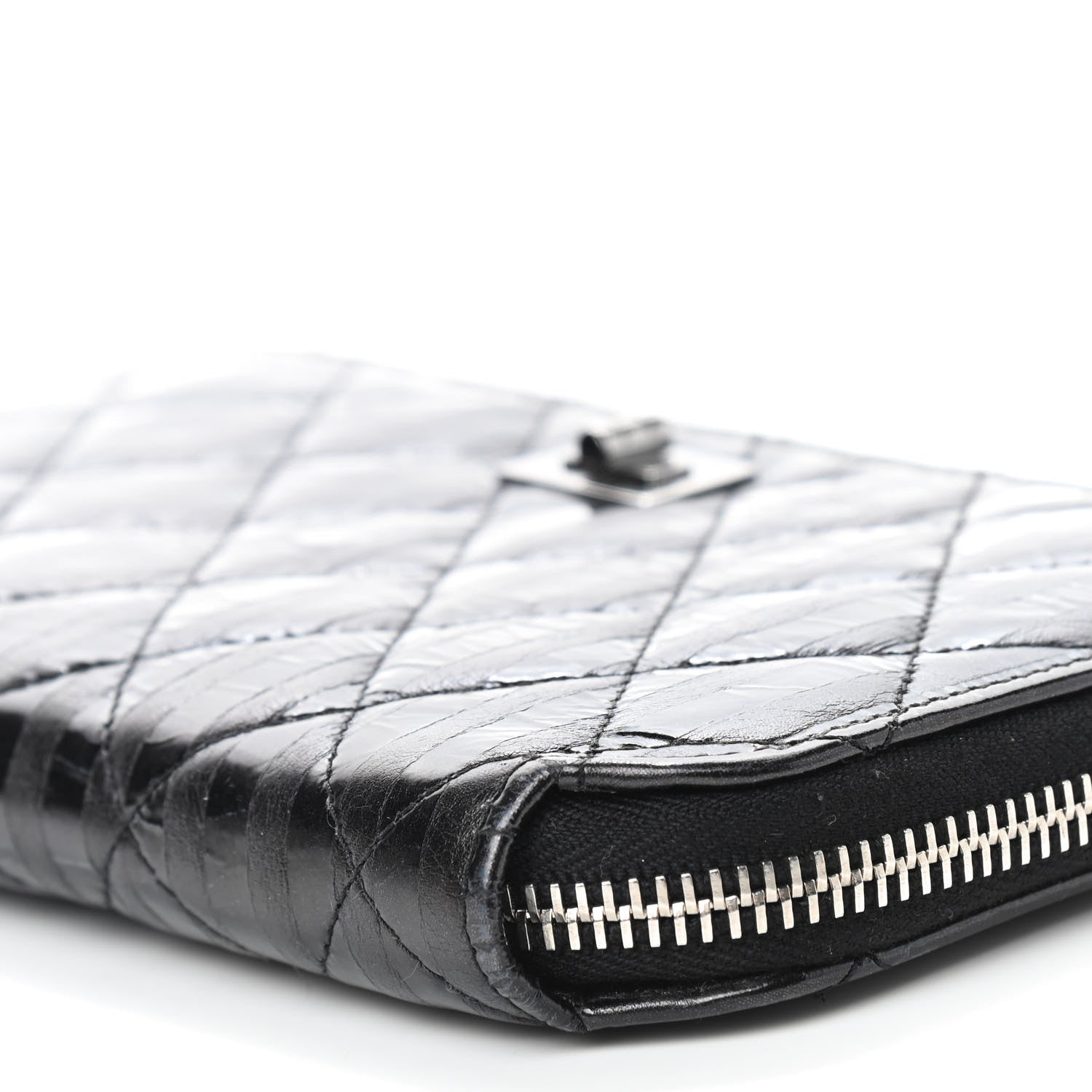 Chanel Aged Calfskin Striped Reissue Zip Around Wallet Black 7 of 11