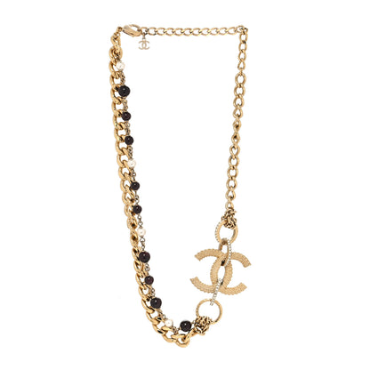 Chanel Crystal Pearl Beaded Metal Textured CC Chain Link Necklace Gold White Black 3 of 5