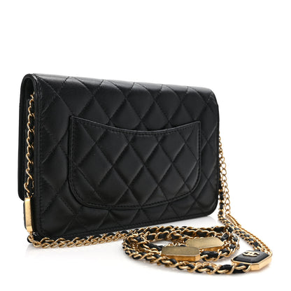 Chanel Lambskin Quilted Enamel Wallet On Chain WOC Black 3 of 10