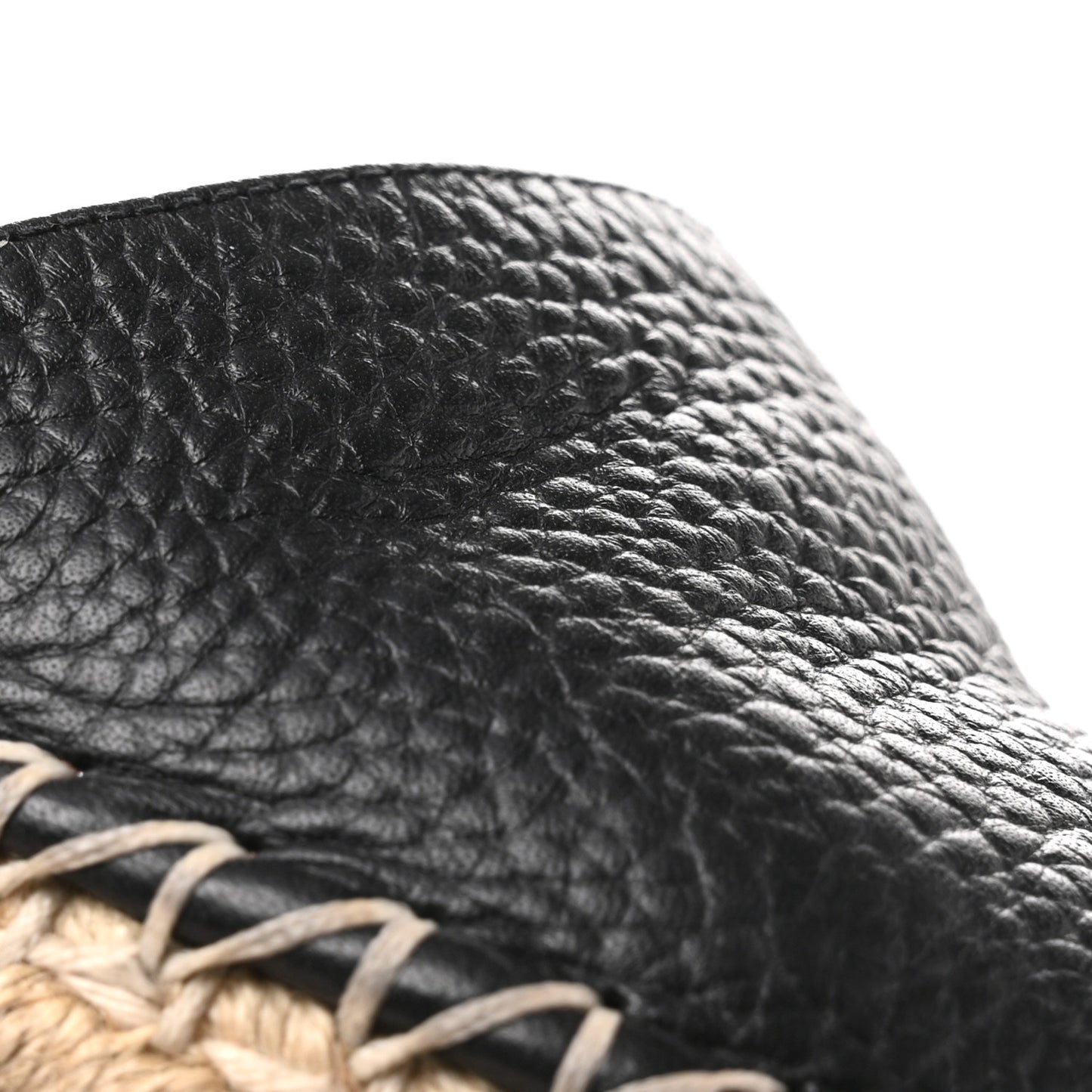 Grained Calfskin Rockstud Ankle Wrap Espadrille 20mm Flats 39 Black Light Cuir Natural