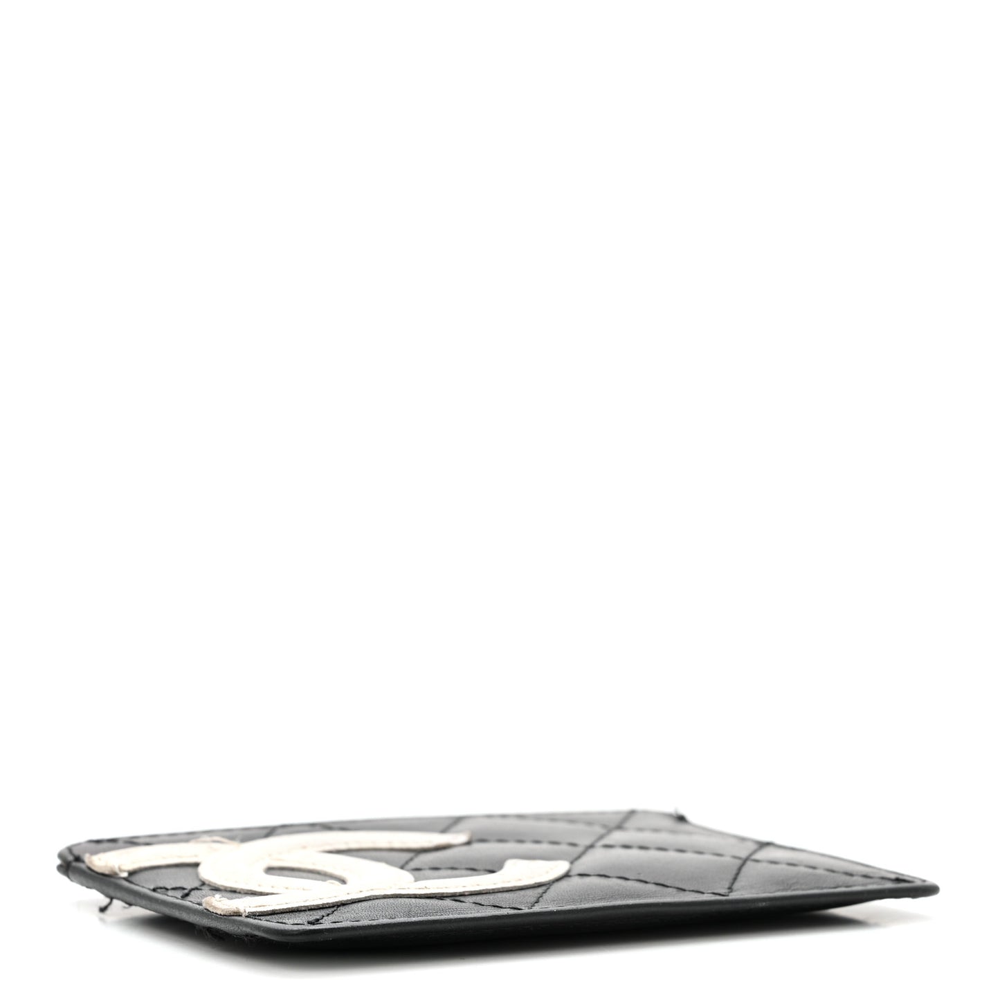 Calfskin Quilted Cambon Card Holder Black White
