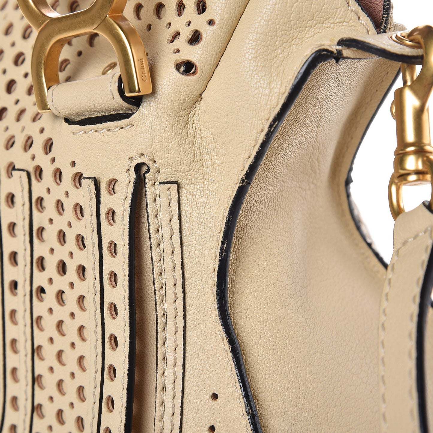 Calfskin Perforated Medium Marcie Satchel Beige