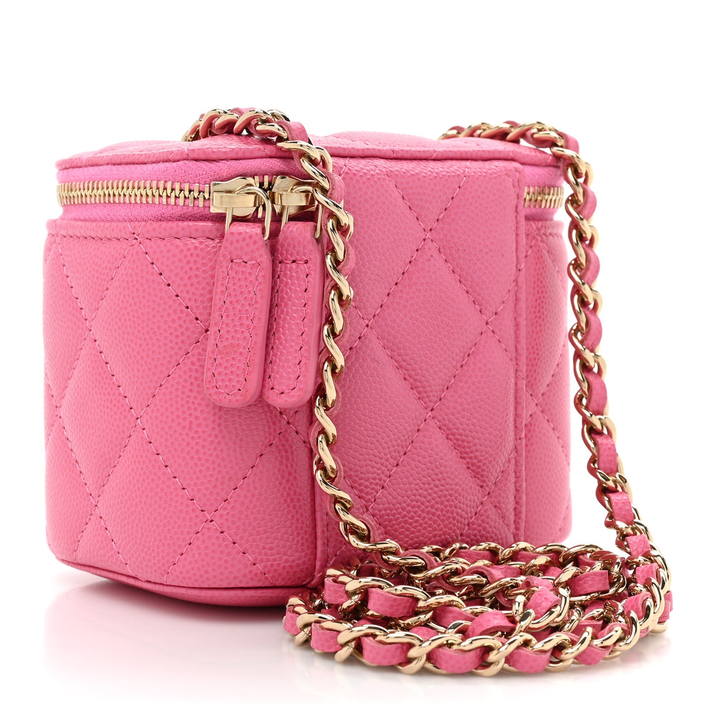 Caviar Quilted Mini Vanity Case With Chain Pink