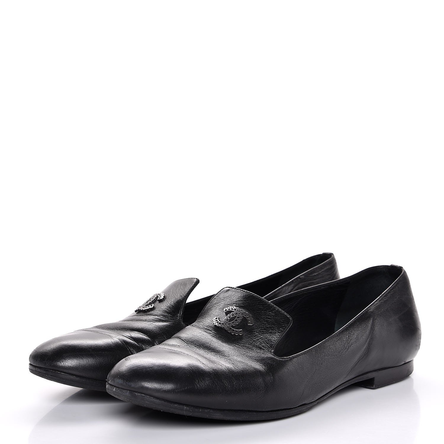 Chanel Calfskin CC Chain Loafers 38 Black 3 of 9