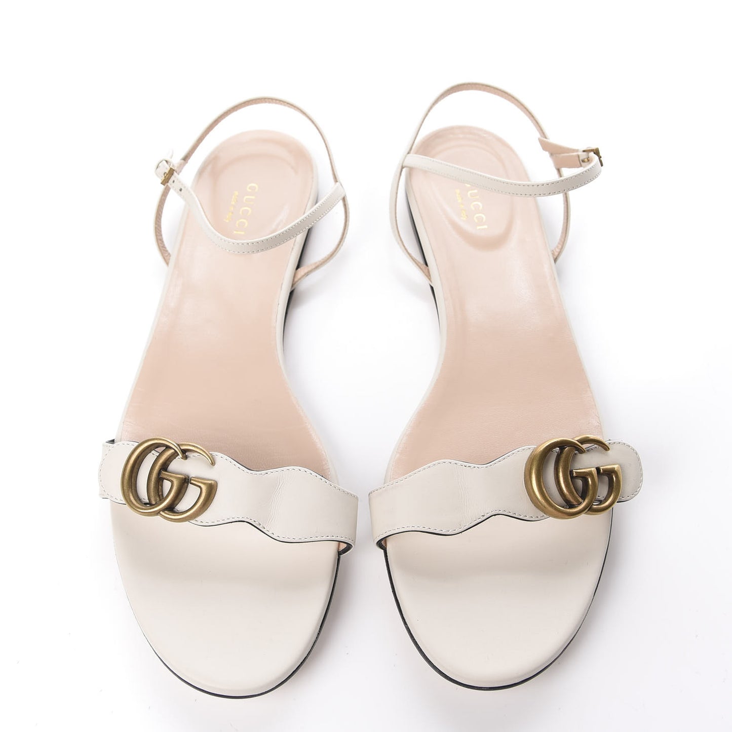 Lifford Calfskin GG Marmont Ankle Wrap Flat Sandals 41 Mystic White