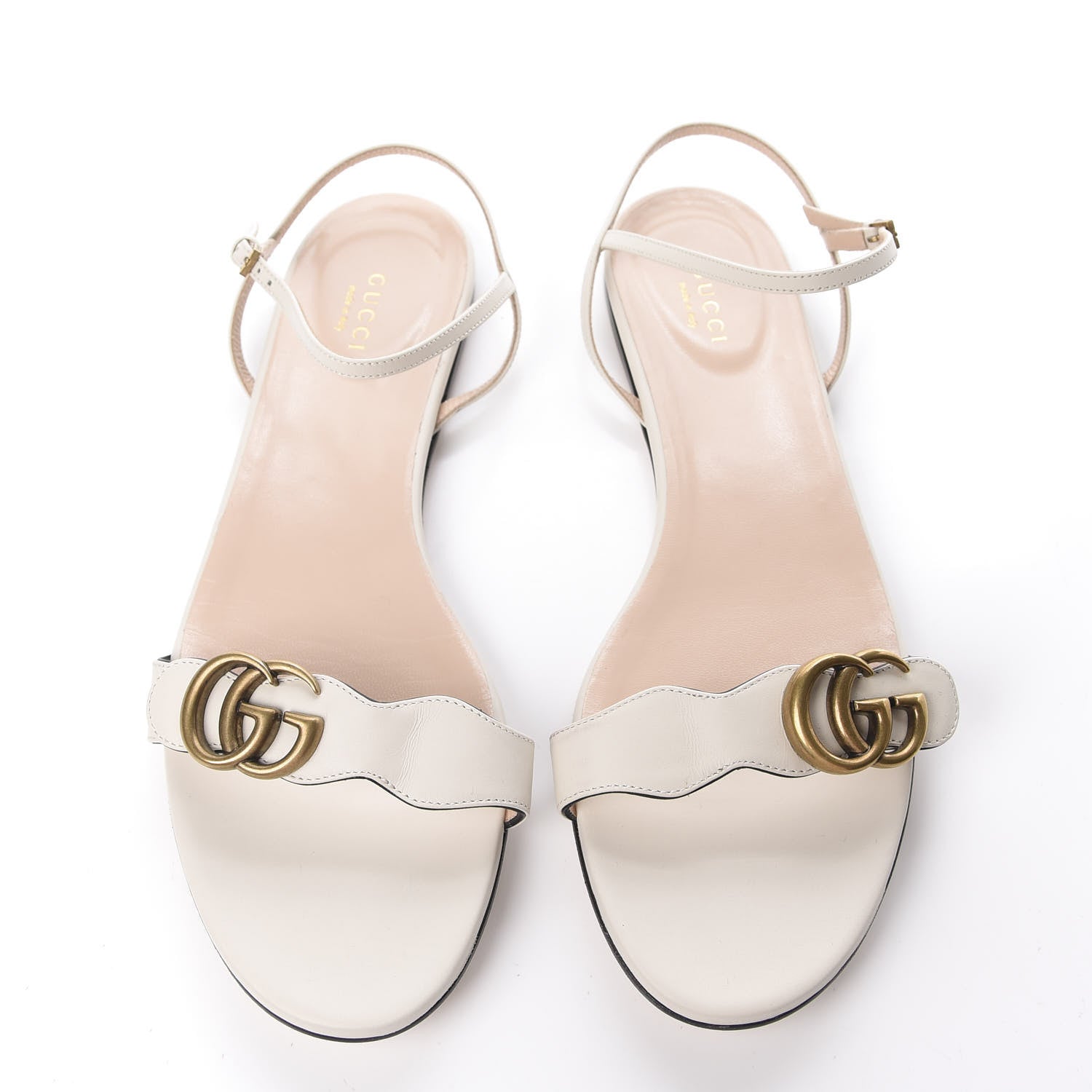 Gucci Lifford Calfskin GG Marmont Ankle Wrap Flat Sandals 41 Mystic White 5 of 9