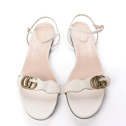 Gucci Lifford Calfskin GG Marmont Ankle Wrap Flat Sandals 41 Mystic White 5 of 9