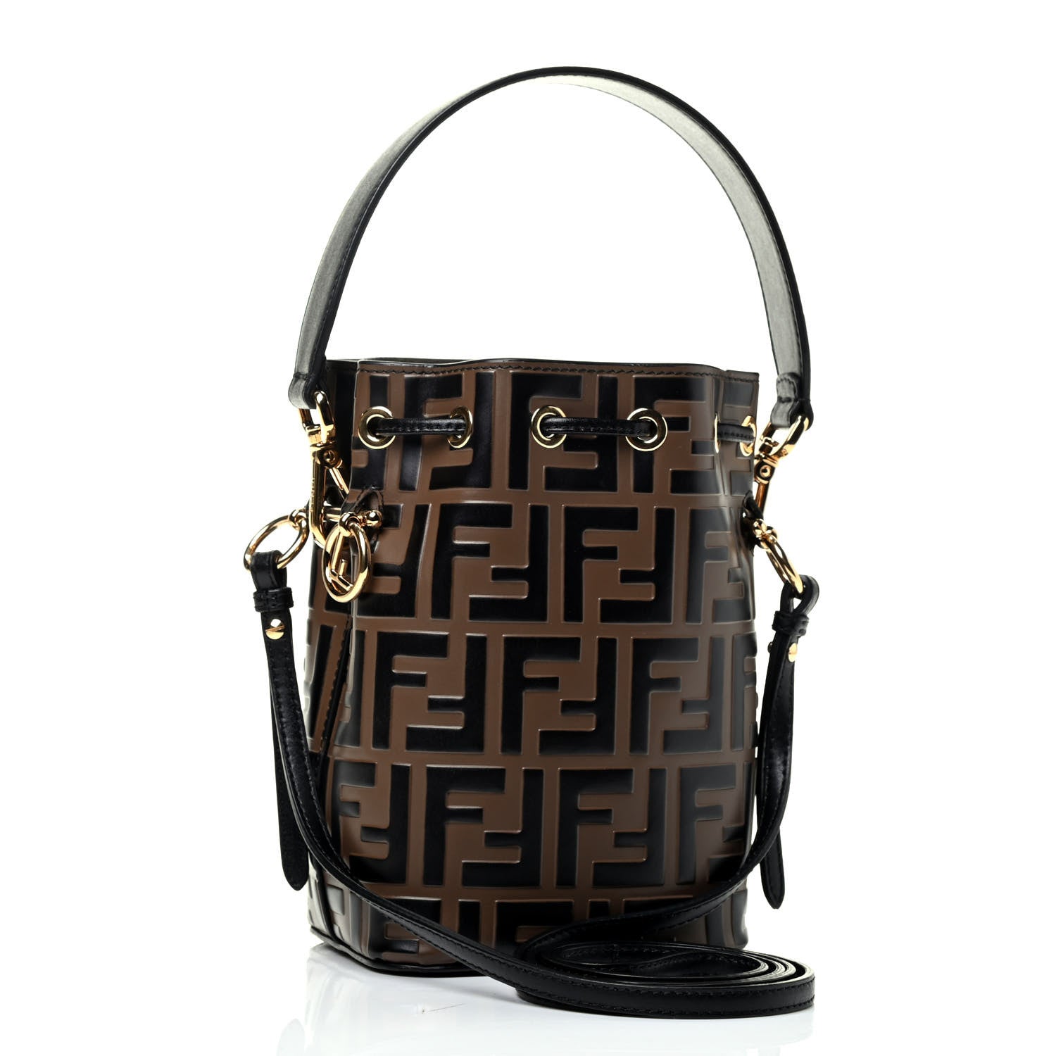 Fendi Vitello Liberty F is Fendi Bi-Color FF 1974 Embossed Mini Mon Tresor Bucket Bag Maya Black 5 of 16