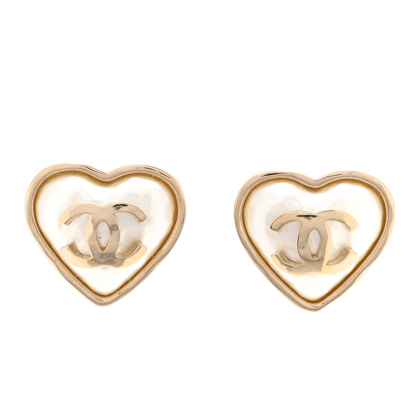 Pearl CC Heart Earrings Gold