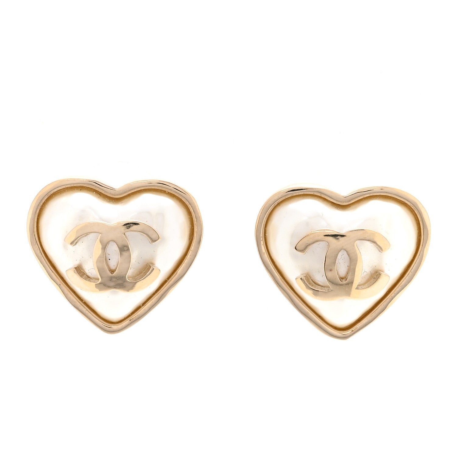 Chanel Pearl CC Heart Earrings Gold 1 of 5