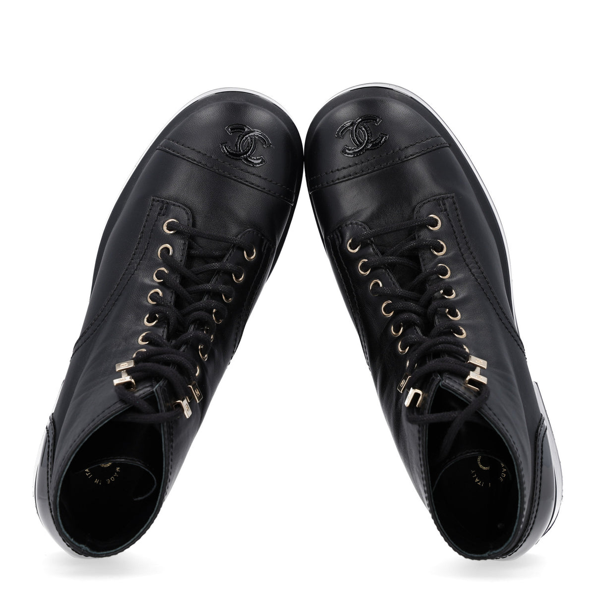 Shiny Calfskin Patent Lace Up Combat Short Boots 38.5 Black