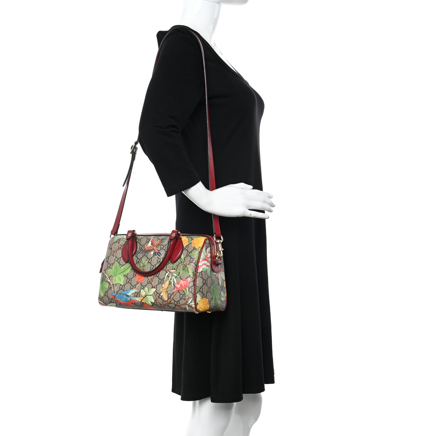 Gucci GG Supreme Monogram Tian Small Boston Beige Multicolor Red 2 of 15