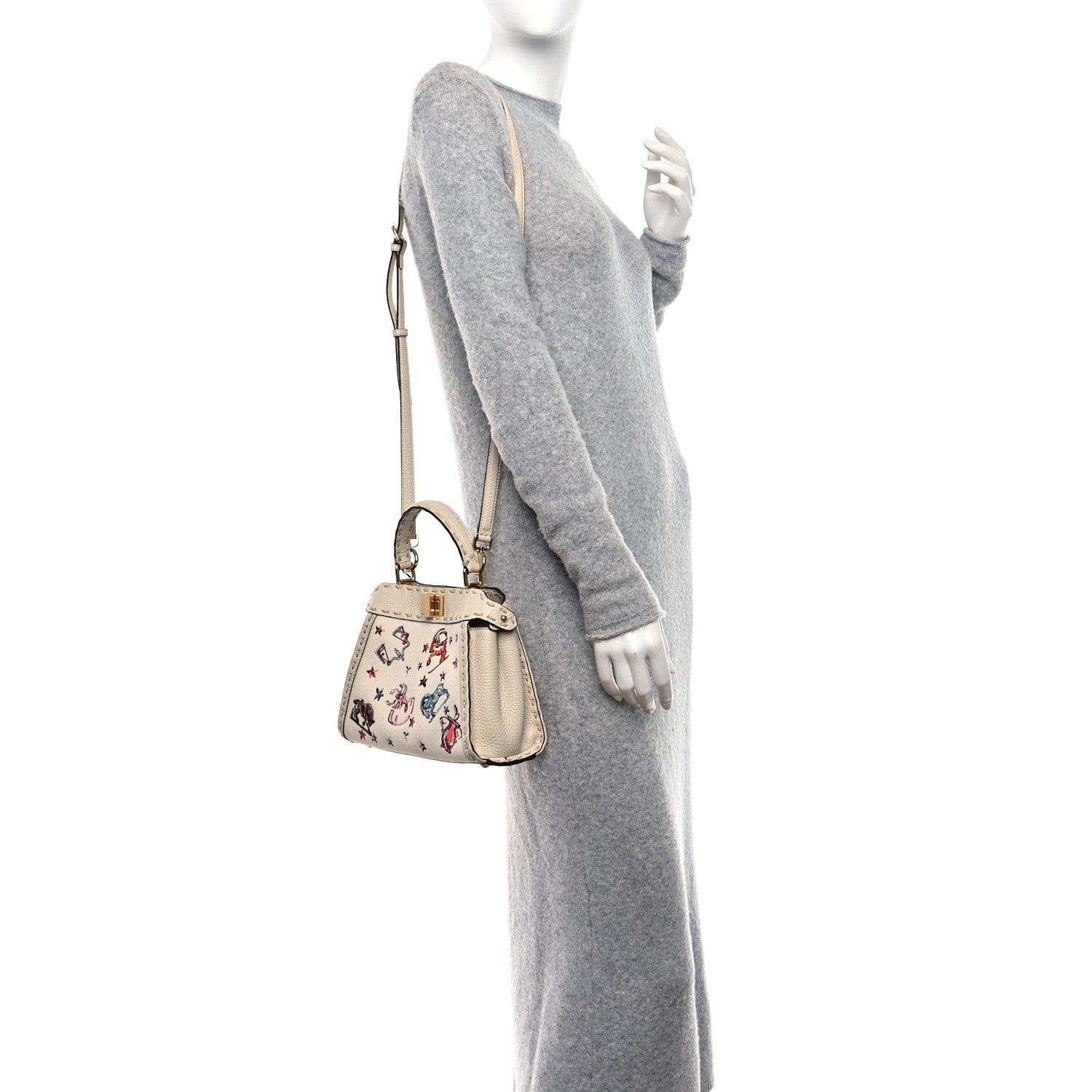 Fendi Canvas Cuoio Romano Selleria Astrology Mini Peekaboo Iconic Satchel Camelia 3 of 8