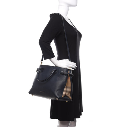 Burberry Grainy Calfskin House Check Medium Banner Tote Ink Blue 2 of 20