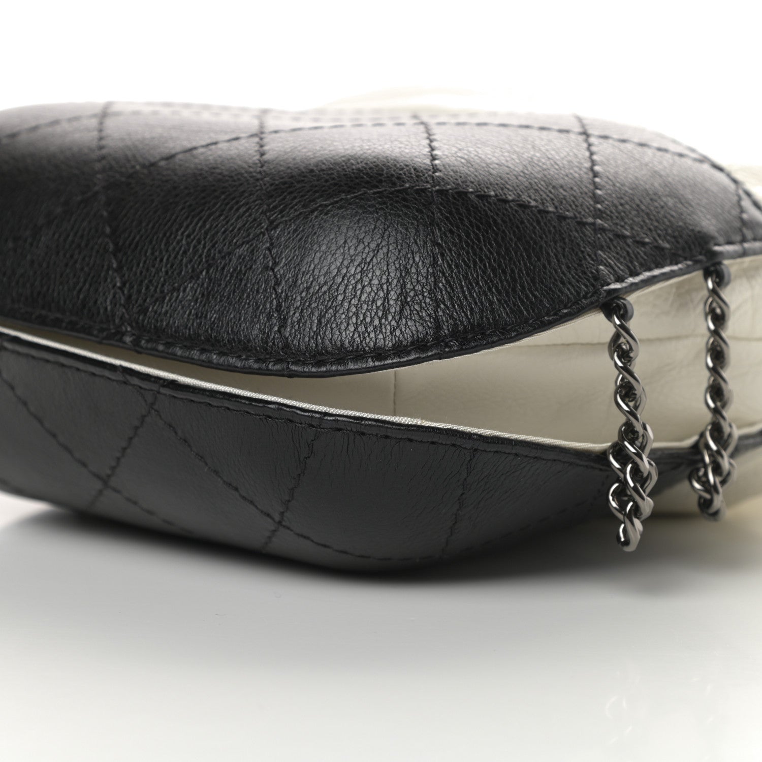 Chanel Aged Calfskin Quilted Small Gabrielle Bucket White Black 10 of 10