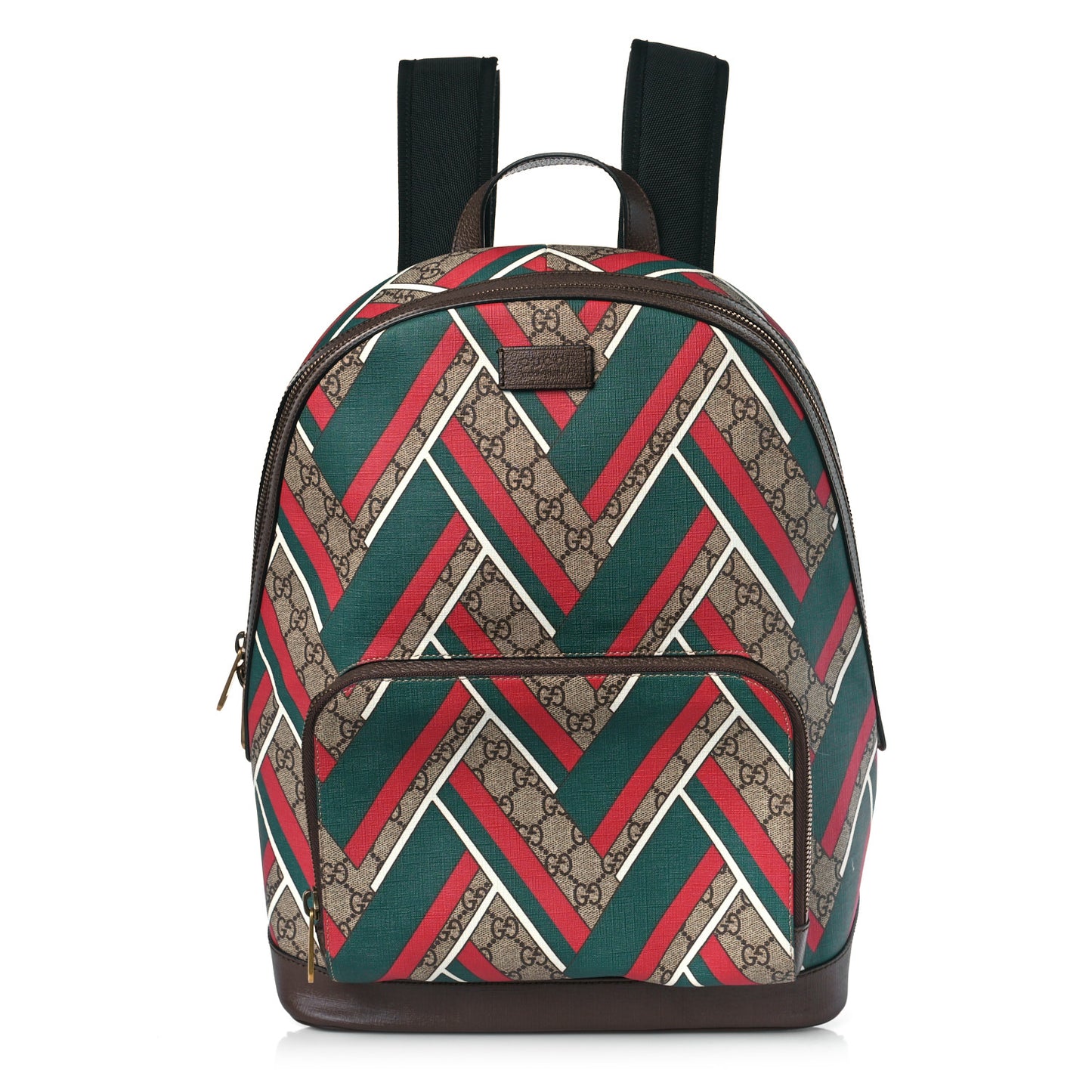 GG Supreme Monogram Chevron Medium Day Backpack Beige Green Red New Acero