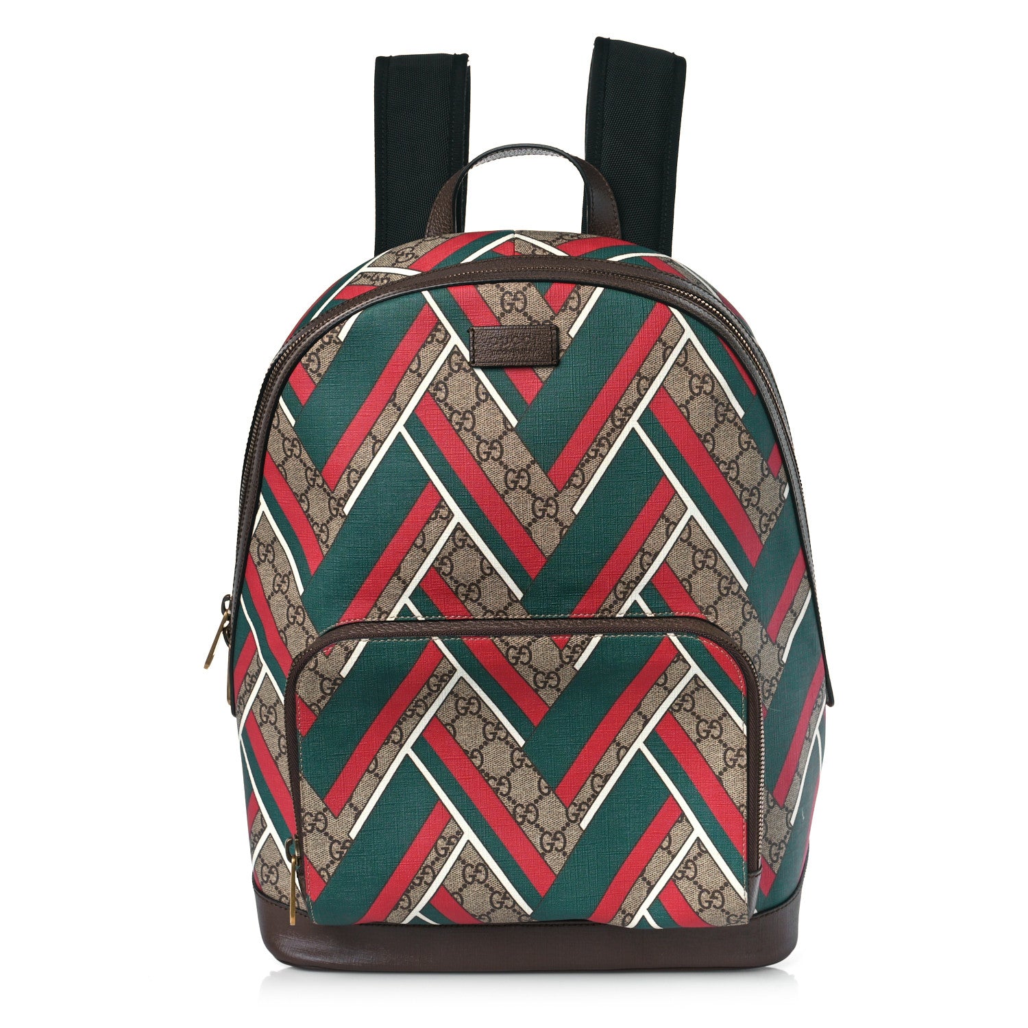 Gucci GG Supreme Monogram Chevron Medium Day Backpack Beige Green Red New Acero 1 of 9