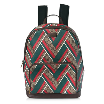 Gucci GG Supreme Monogram Chevron Medium Day Backpack Beige Green Red New Acero 1 of 9