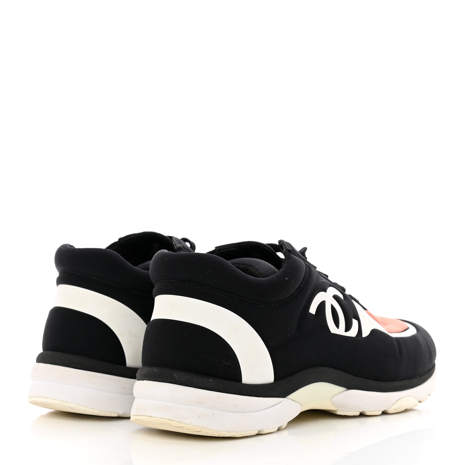 Chanel Lycra Fabric Womens CC Sneakers 38 Black White Pink 4 of 22