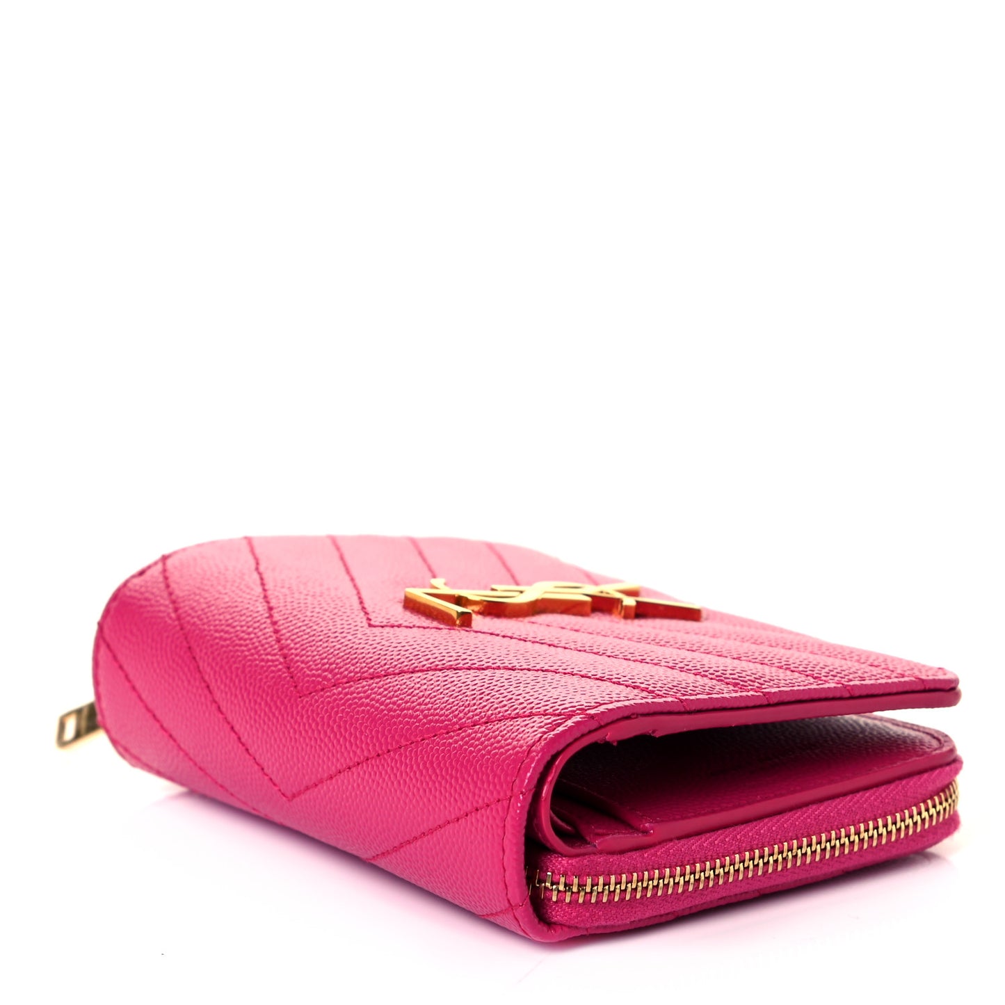 Grain De Poudre Matelasse Chevron Monogram Compact Zip Around Wallet Fuxia Couture